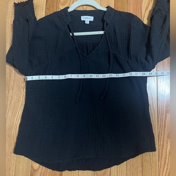 Evereve Eleanor Smocked Gauze Black Long Sleeve Top Blouse women’s XS - Picture 8 of 10